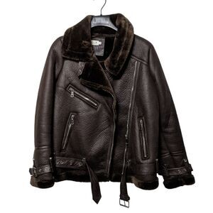 NWOT MOLLY BRACKEN Faux Leather Shearling Lined Moto Jacket M